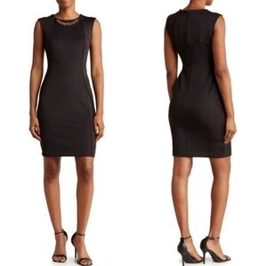 Calvin Klein Black Sheath Dress w/ Gold Chain Plus Size 14W Classic Office New